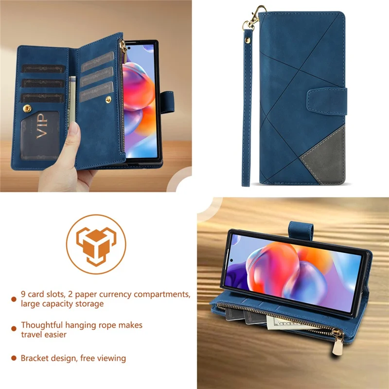 Funda para Samsung Galaxy Z Fold7 5G de PU + PC con Diseño Bicolor de Cuero y Correa - Azul