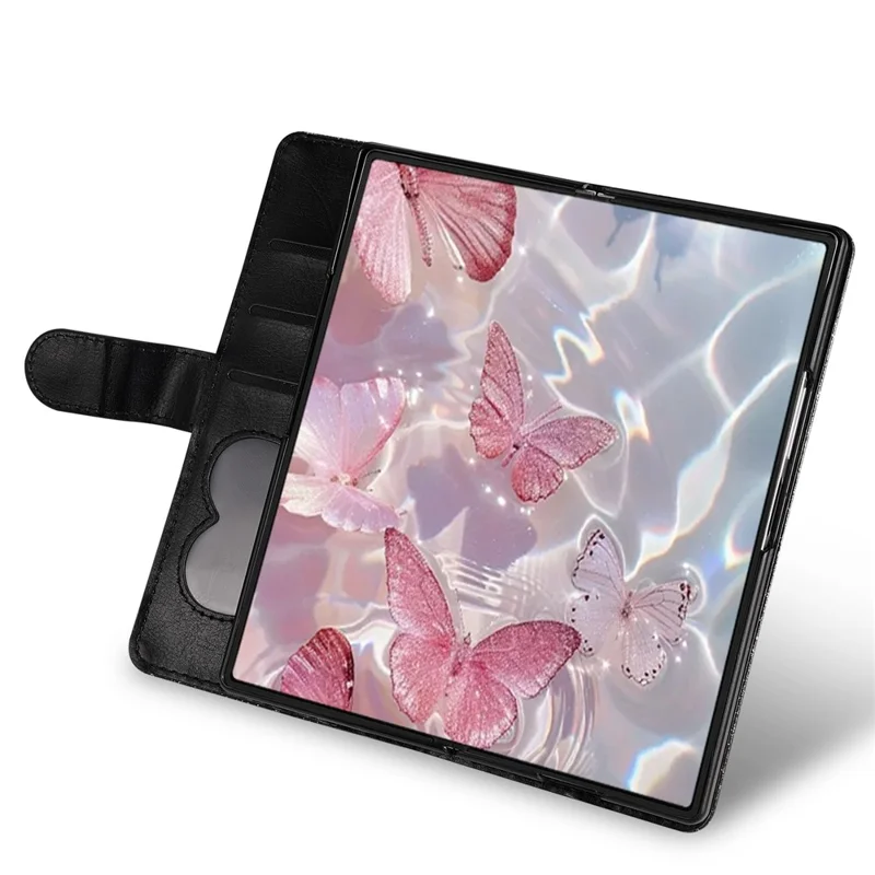 For Samsung Galaxy Z Fold7 5G PU + PC Stand Case Glitter Phone Leather Cover Zipper Pocket with Strap - Black