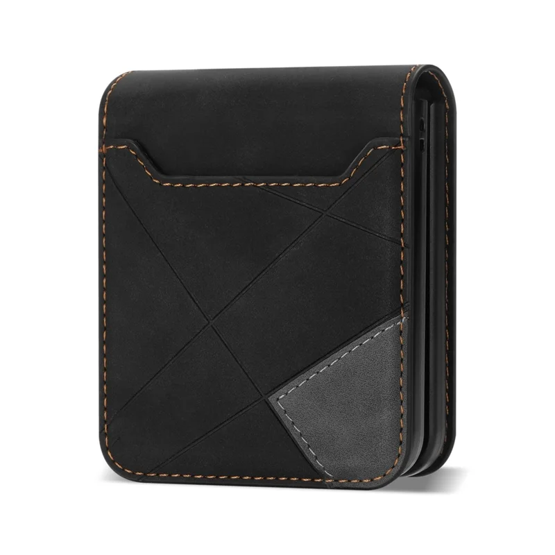 For Samsung Galaxy Z Flip7 5G Case Card Holder Color Splicing PU Leather + PC Phone Cover - Black