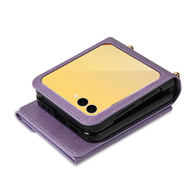 N.BEKUS pour Samsung Galaxy Z Flip7 5G Étui Porte-cartes à Fermeture Éclair en PU + PC avec Bandoulière - Violet