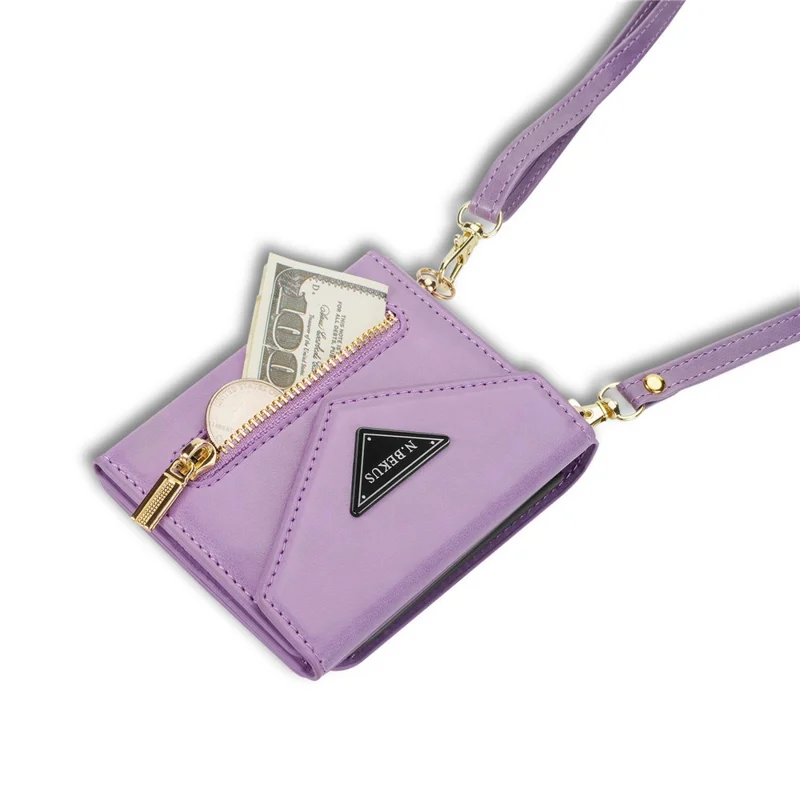 N.BEKUS pour Samsung Galaxy Z Flip7 5G Étui Porte-cartes à Fermeture Éclair en PU + PC avec Bandoulière - Violet