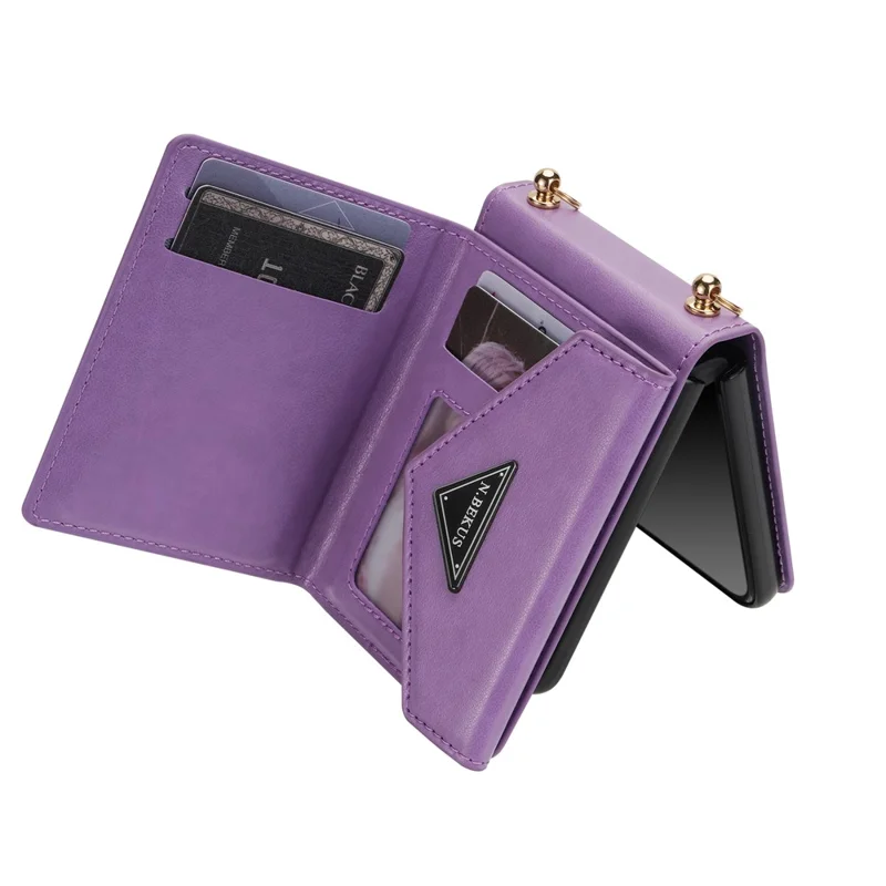 N.BEKUS pour Samsung Galaxy Z Flip7 5G Étui Porte-cartes à Fermeture Éclair en PU + PC avec Bandoulière - Violet