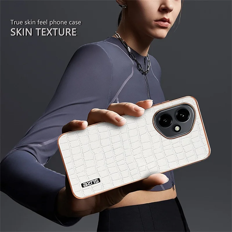 Capa AZNS para Honor 400 5G (Global) Textura de Crocodilo Eletroplatinada em PU + TPU - Marrom
