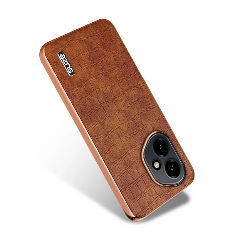 Capa AZNS para Honor 400 5G (Global) Textura de Crocodilo Eletroplatinada em PU + TPU - Marrom