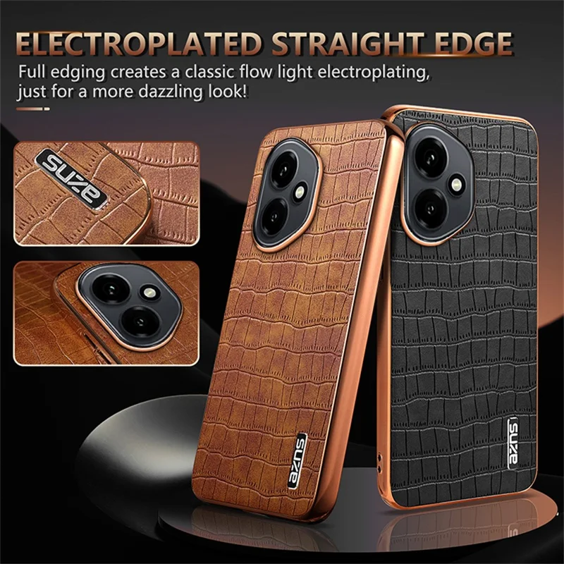 Capa AZNS para Honor 400 5G (Global) Textura de Crocodilo Eletroplatinada em PU + TPU - Marrom