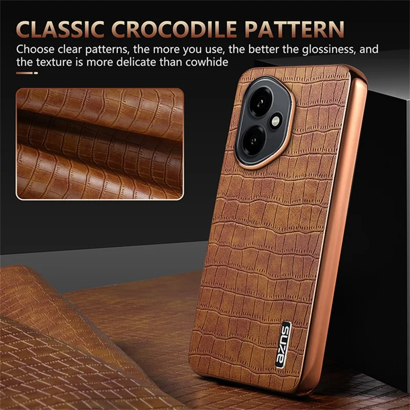 Capa AZNS para Honor 400 5G (Global) Textura de Crocodilo Eletroplatinada em PU + TPU - Marrom