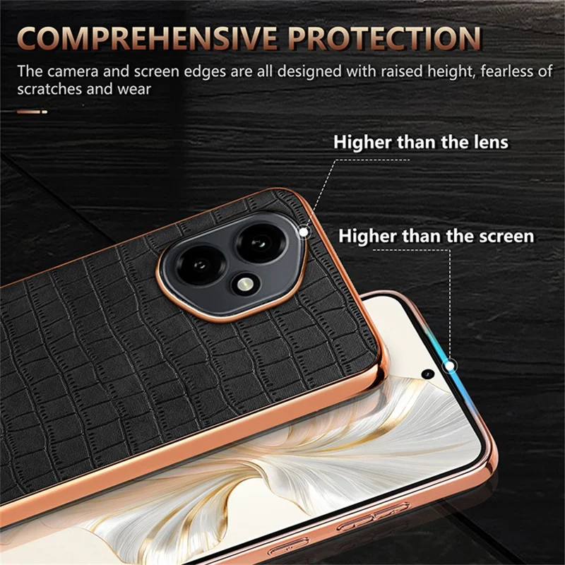 Capa AZNS para Honor 400 5G (Global) Textura de Crocodilo Eletroplatinada em PU + TPU - Marrom