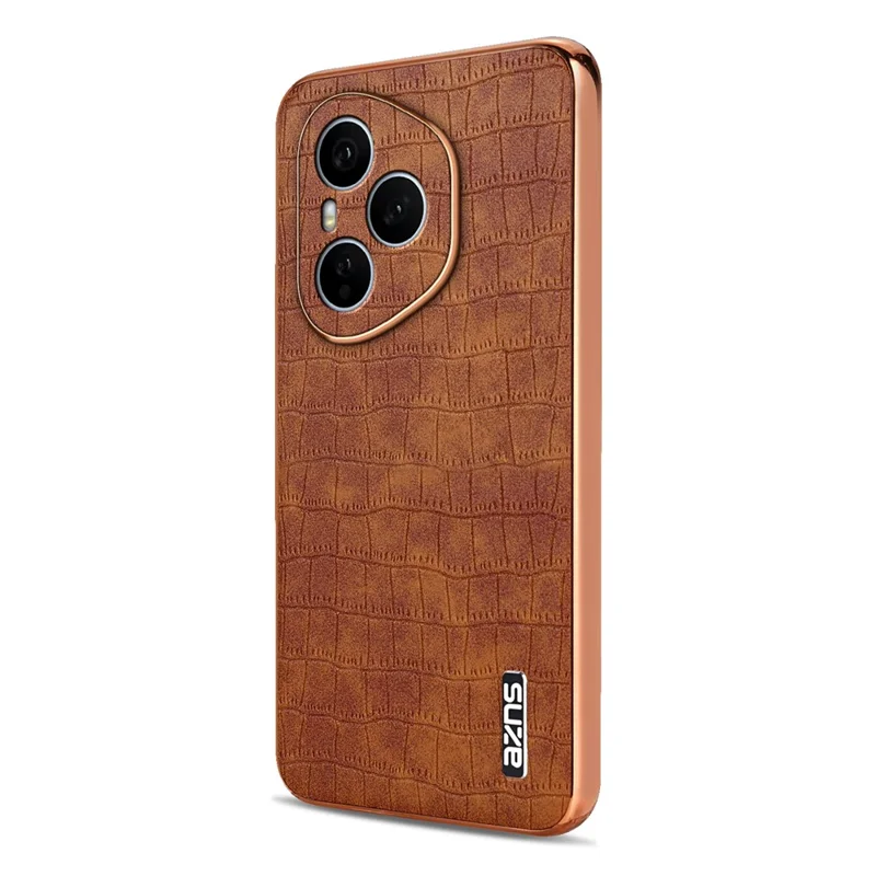 Capa AZNS para Honor 400 Pro 5G (Global) com Textura de Crocodilo Eletroplástica em PU + TPU - Marrom