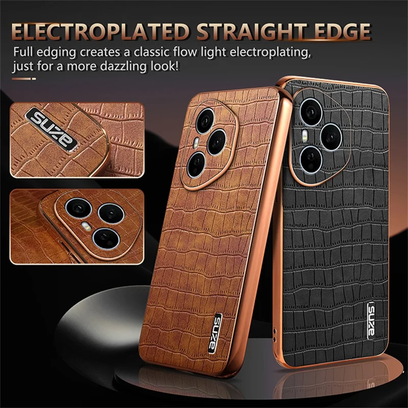 Capa AZNS para Honor 400 Pro 5G (Global) com Textura de Crocodilo Eletroplástica em PU + TPU - Marrom