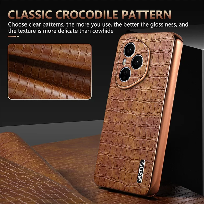 Capa AZNS para Honor 400 Pro 5G (Global) com Textura de Crocodilo Eletroplástica em PU + TPU - Marrom