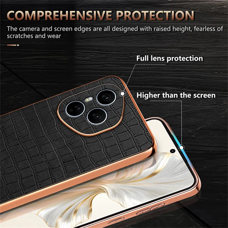 Capa AZNS para Honor 400 Pro 5G (Global) com Textura de Crocodilo Eletroplástica em PU + TPU - Marrom