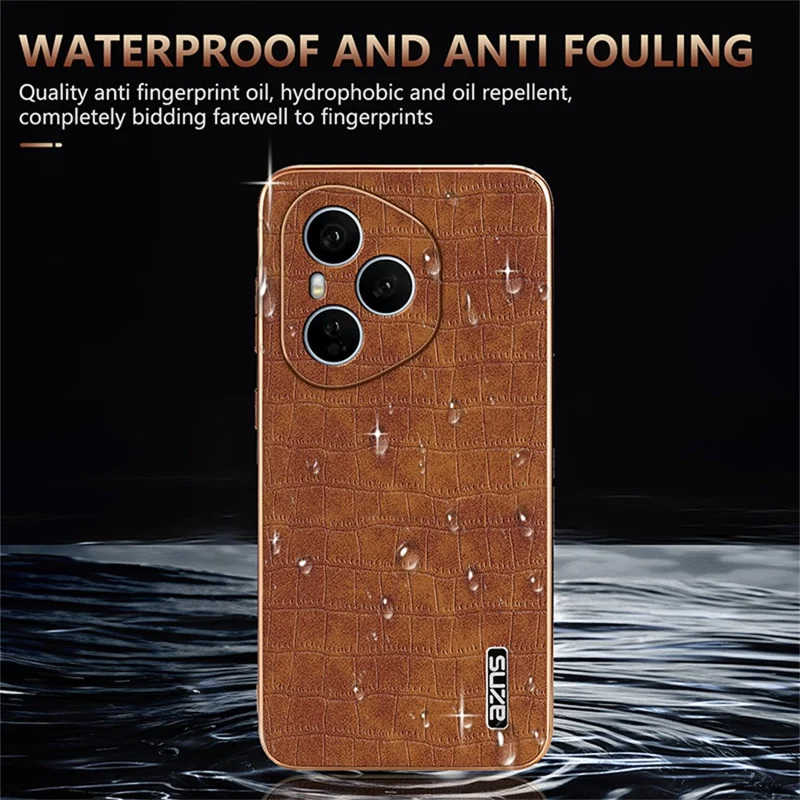 Capa AZNS para Honor 400 Pro 5G (Global) com Textura de Crocodilo Eletroplástica em PU + TPU - Marrom