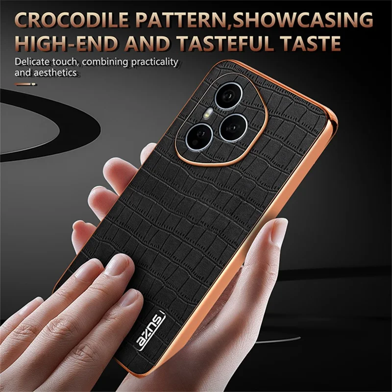 Capa AZNS para Honor 400 Pro 5G (Global) com Textura de Crocodilo Eletroplástica em PU + TPU - Marrom