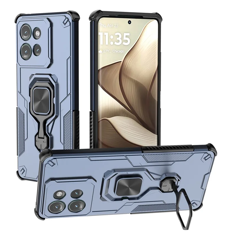 For Motorola Edge 50 5G Case Rotatable Ring Kickstand PC + TPU Shockproof Phone Cover - Navy Blue