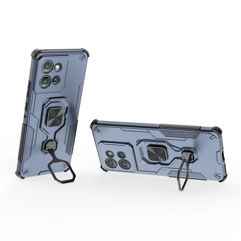 For Motorola Edge 50 5G Case Rotatable Ring Kickstand PC + TPU Shockproof Phone Cover - Navy Blue