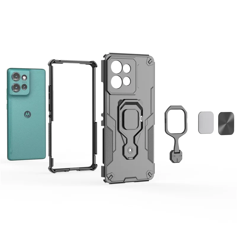 For Motorola Edge 50 5G Case Rotatable Ring Kickstand PC + TPU Shockproof Phone Cover - Navy Blue