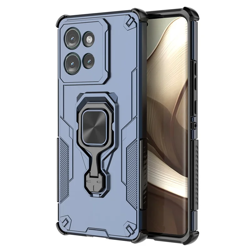 For Motorola Edge 50 5G Case Rotatable Ring Kickstand PC + TPU Shockproof Phone Cover - Navy Blue