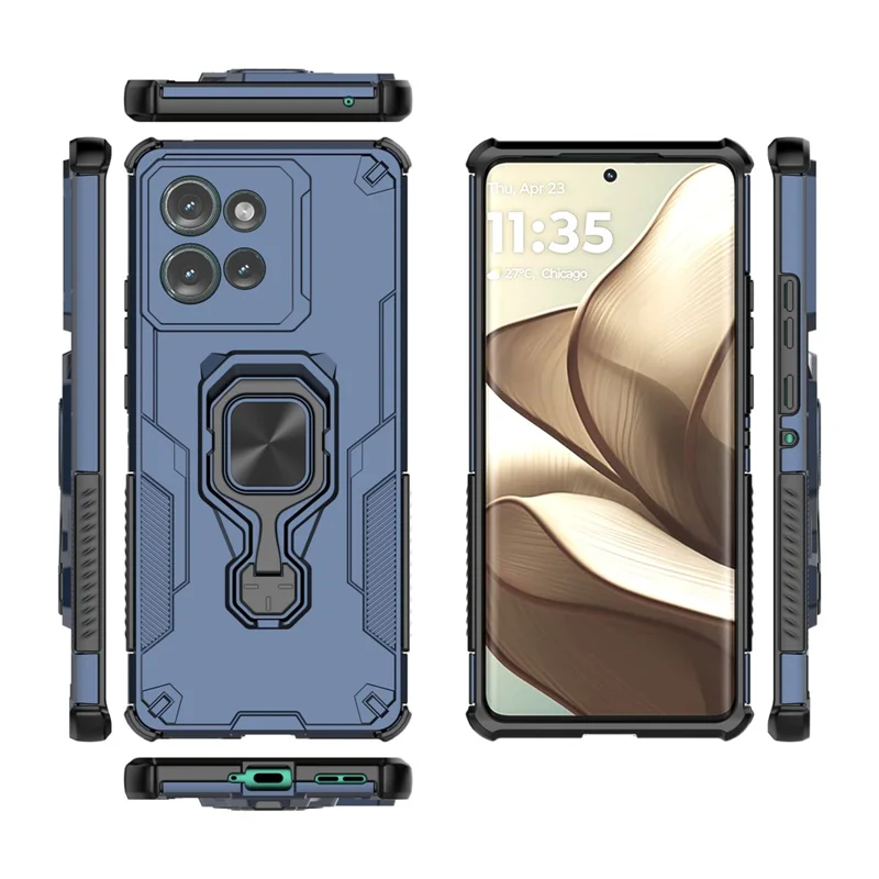 For Motorola Edge 50 5G Case Rotatable Ring Kickstand PC + TPU Shockproof Phone Cover - Navy Blue