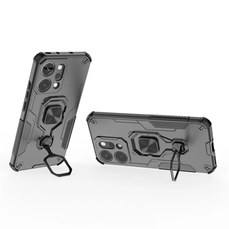 For Oppo Reno14 Pro 5G (Global) Case Rotatable Ring Kickstand PC + TPU Shockproof Phone Cover - Black