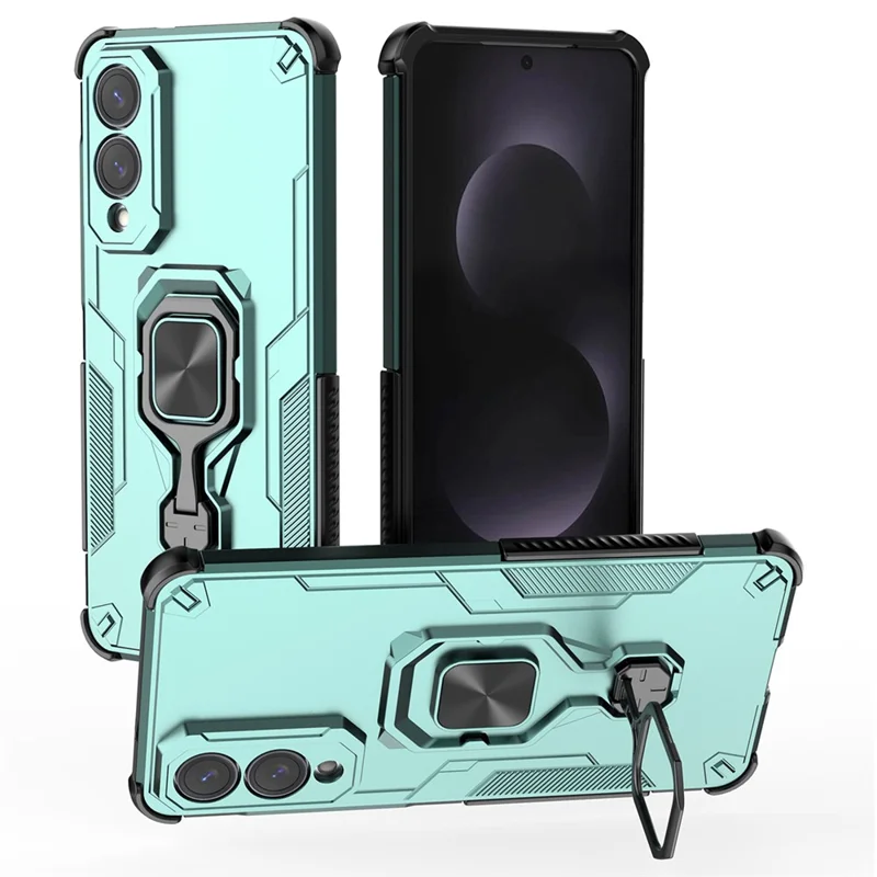For Samsung Galaxy S25 Edge Case Rotatable Ring Kickstand PC + TPU Shockproof Phone Cover - Green