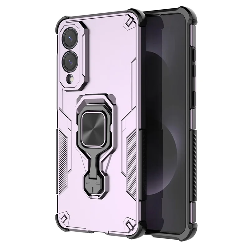 For Samsung Galaxy S25 Edge Case Rotatable Ring Kickstand PC + TPU Shockproof Phone Cover - Purple