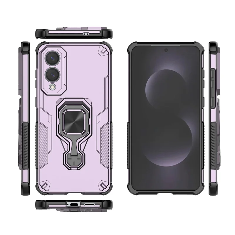 For Samsung Galaxy S25 Edge Case Rotatable Ring Kickstand PC + TPU Shockproof Phone Cover - Purple