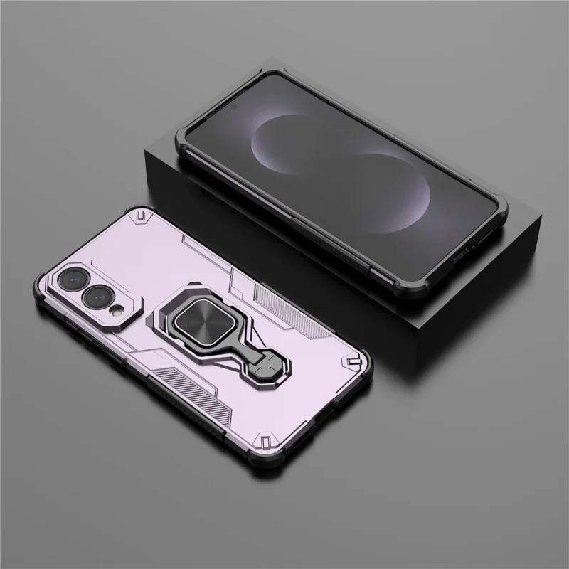 For Samsung Galaxy S25 Edge Case Rotatable Ring Kickstand PC + TPU Shockproof Phone Cover - Purple