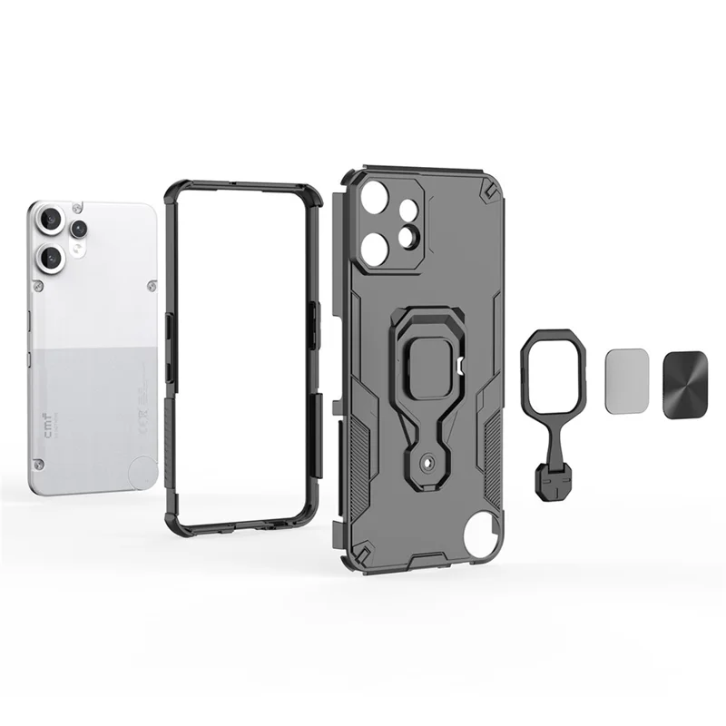 For Nothing CMF Phone 2 Pro Case Rotatable Ring Kickstand PC + TPU Shockproof Phone Cover - Black