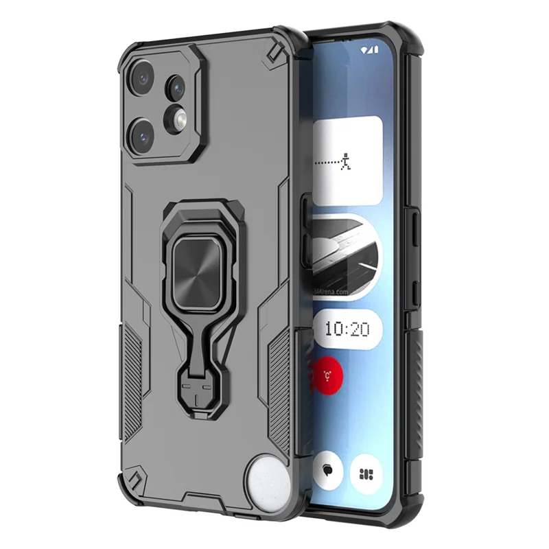 For Nothing CMF Phone 2 Pro Case Rotatable Ring Kickstand PC + TPU Shockproof Phone Cover - Black