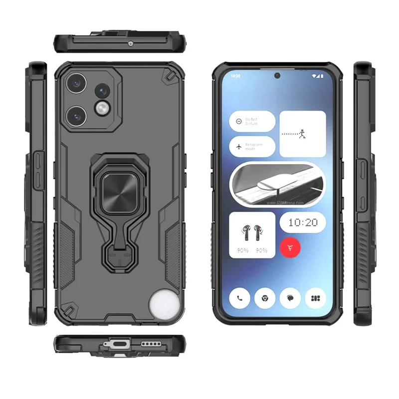 For Nothing CMF Phone 2 Pro Case Rotatable Ring Kickstand PC + TPU Shockproof Phone Cover - Black