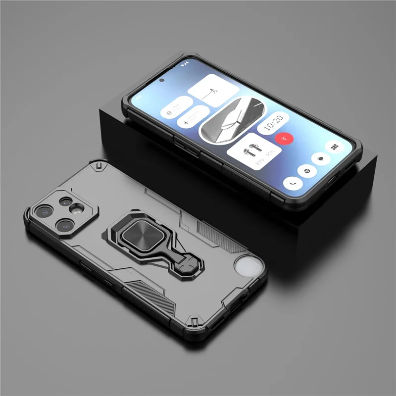 For Nothing CMF Phone 2 Pro Case Rotatable Ring Kickstand PC + TPU Shockproof Phone Cover - Black