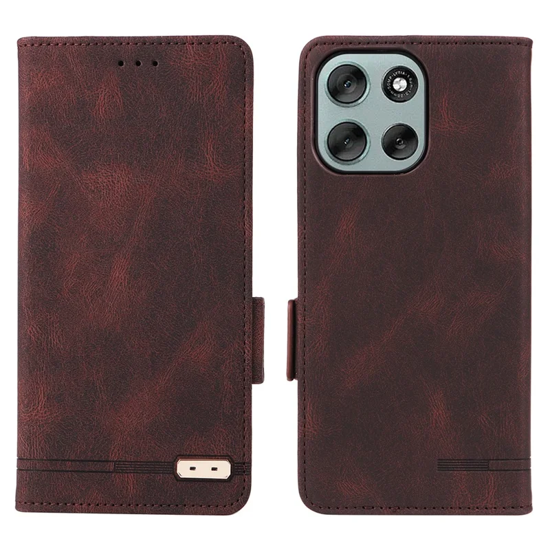 For Motorola Moto G56 5G Case Leather Wallet Flip Phone Cover with Hardware Decor - Coffee