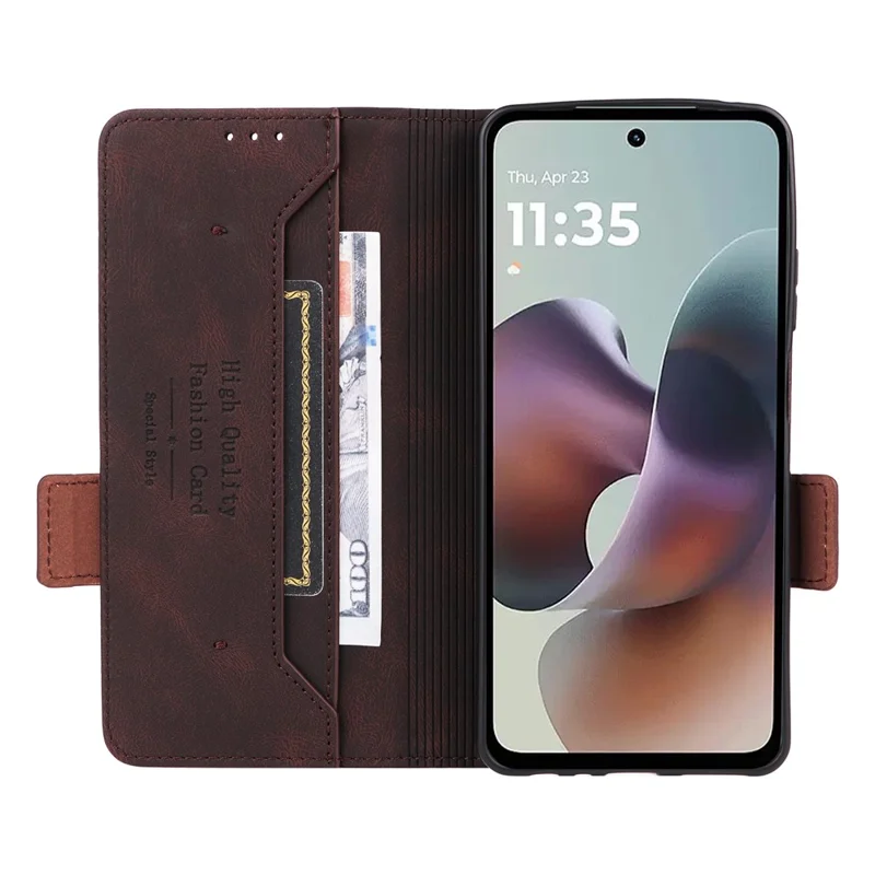 For Motorola Moto G56 5G Case Leather Wallet Flip Phone Cover with Hardware Decor - Coffee