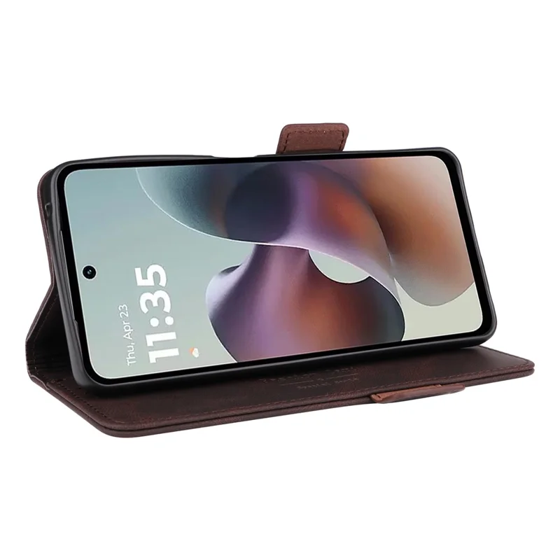 For Motorola Moto G56 5G Case Leather Wallet Flip Phone Cover with Hardware Decor - Coffee