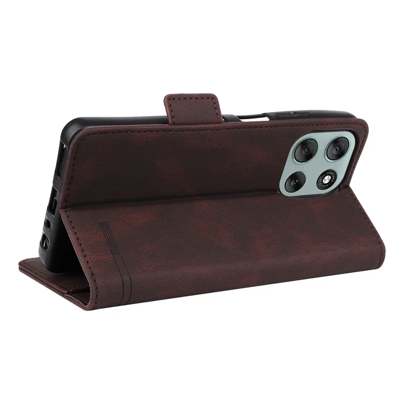 For Motorola Moto G56 5G Case Leather Wallet Flip Phone Cover with Hardware Decor - Coffee