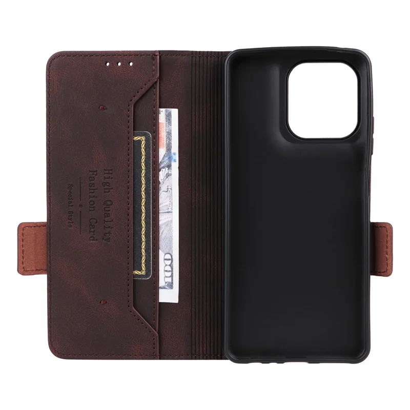 For Motorola Moto G56 5G Case Leather Wallet Flip Phone Cover with Hardware Decor - Coffee