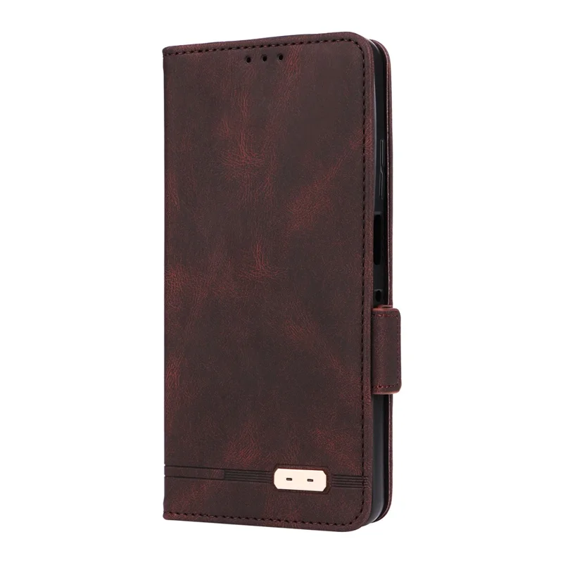 For Motorola Moto G56 5G Case Leather Wallet Flip Phone Cover with Hardware Decor - Coffee