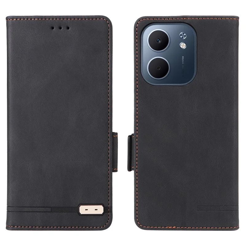 Capa Carteira de Couro para Oppo A5x 5G / 4G com Decoração em Hardware - Preto
