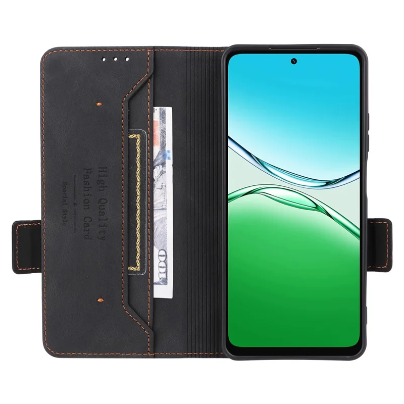 Capa Carteira de Couro para Oppo A5x 5G / 4G com Decoração em Hardware - Preto