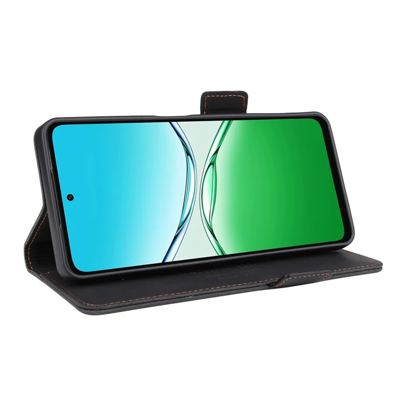 Capa Carteira de Couro para Oppo A5x 5G / 4G com Decoração em Hardware - Preto
