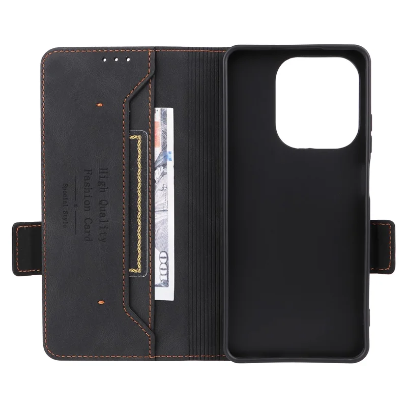 Capa Carteira de Couro para Oppo A5x 5G / 4G com Decoração em Hardware - Preto