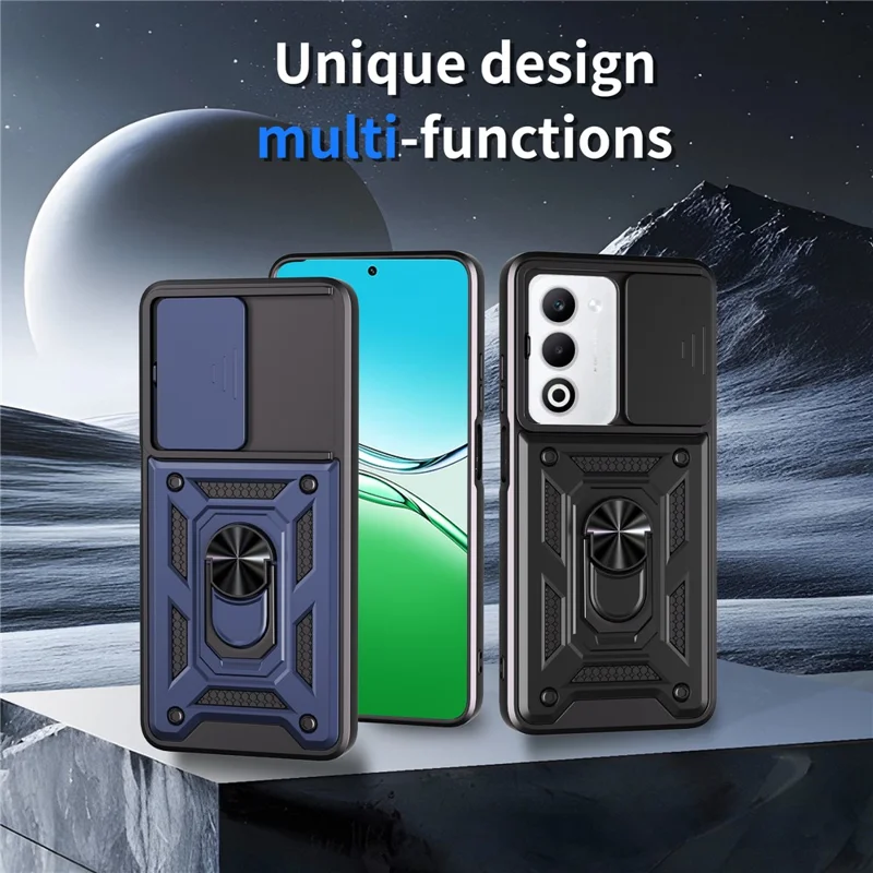 Funda para Oppo A5 5G con Tapa Deslizante para Cámara, Carcasa de PC + TPU con Soporte - Negro