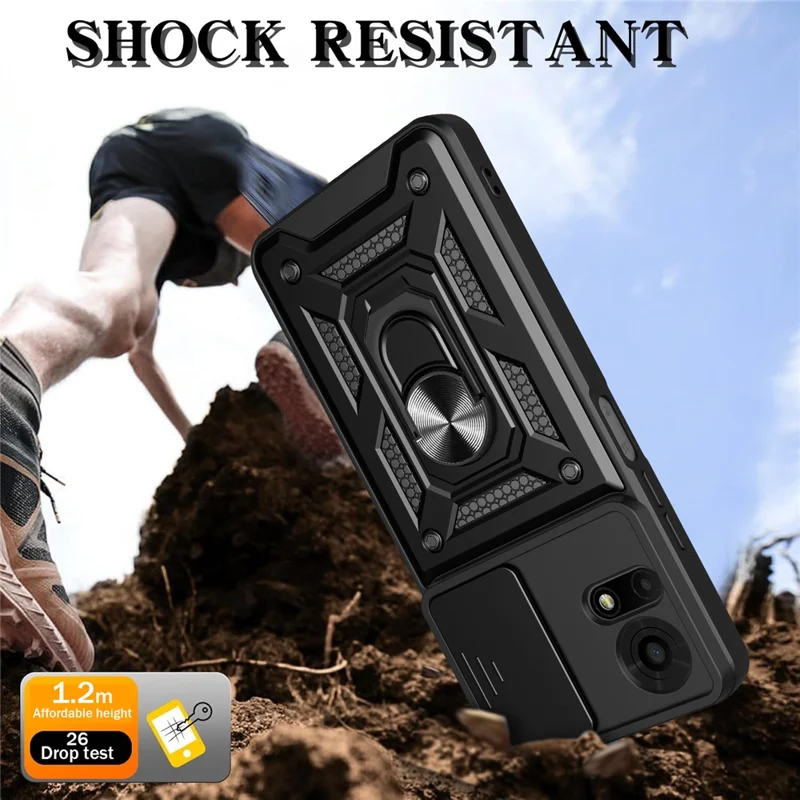 For TCL 50 LE Case with Slide Camera Lid PC + TPU Kickstand Phone Cover - Black