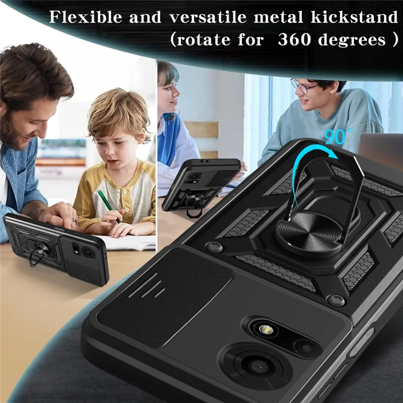 For TCL 50 LE Case with Slide Camera Lid PC + TPU Kickstand Phone Cover - Black