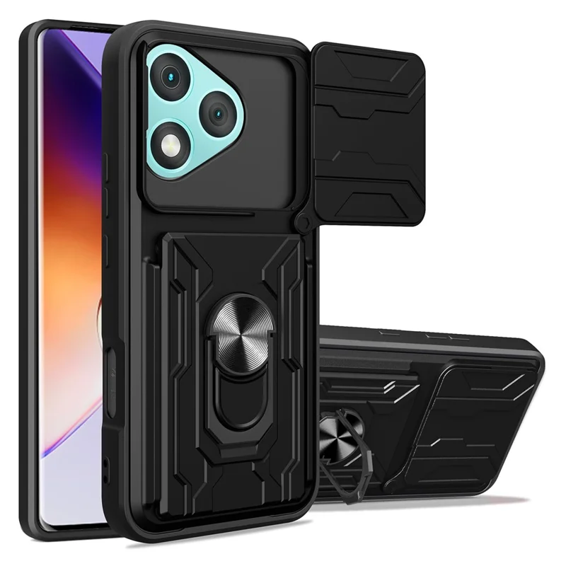 For Honor 400 Lite 5G Case PC + TPU Kickstand Phone Back Cover with Camera Slider - Black