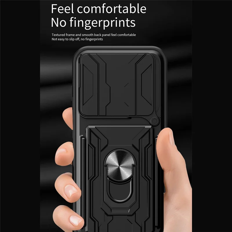 For Honor 400 Lite 5G Case PC + TPU Kickstand Phone Back Cover with Camera Slider - Black