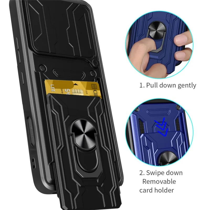 For Honor 400 Lite 5G Case PC + TPU Kickstand Phone Back Cover with Camera Slider - Black