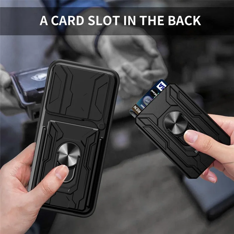 For Honor 400 Lite 5G Case PC + TPU Kickstand Phone Back Cover with Camera Slider - Black