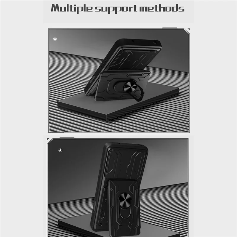 For Honor 400 Lite 5G Case PC + TPU Kickstand Phone Back Cover with Camera Slider - Black