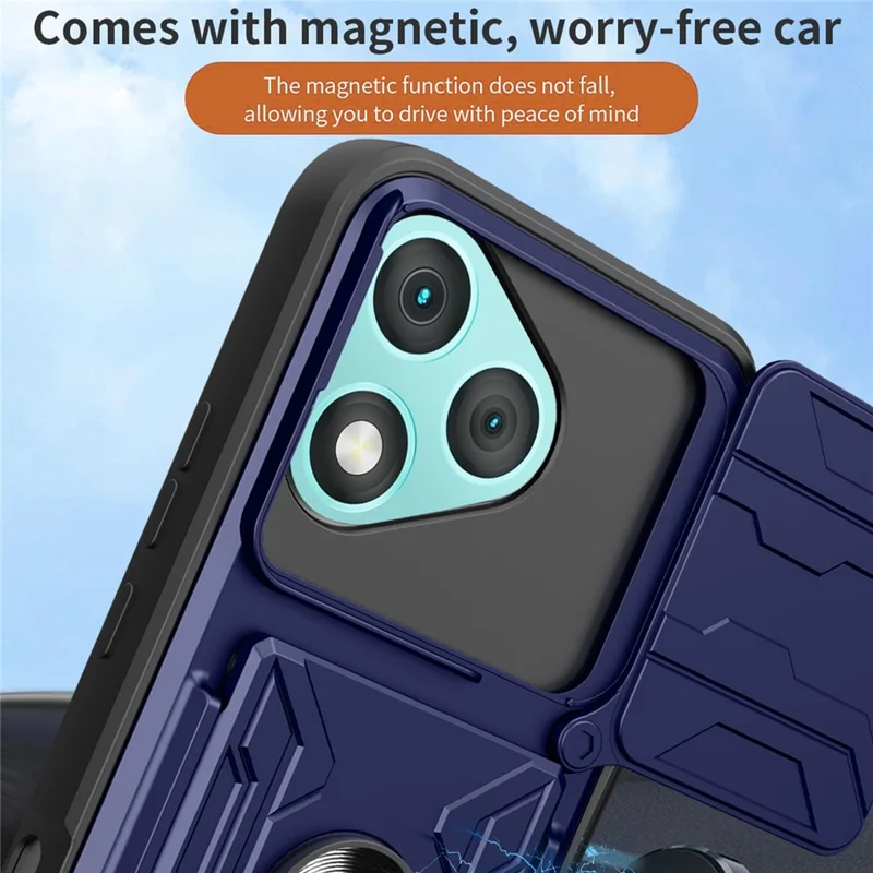 For Honor 400 Lite 5G Case PC + TPU Kickstand Phone Back Cover with Camera Slider - Black